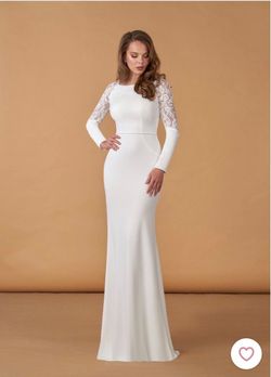 Azazie White Size 4 Sheer Floor Length Sleeves Mermaid Dress on Queenly