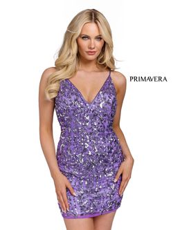 Style 3813 Primavera Purple Size 2 Lavender Sequin Jewelled Tall Height Cocktail Dress on Queenly