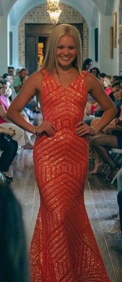 Sherri Hill Orange Size 4 Train Floor Length Mermaid Dress on Queenly