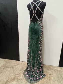 Primavera Green Size 14 Shiny Side slit Dress on Queenly