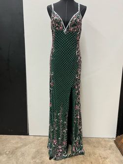Primavera Green Size 14 Shiny Side slit Dress on Queenly