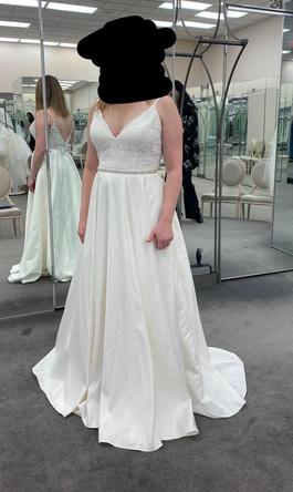 Style WG4034 David's Bridal White Size 14 Lace Silk Spaghetti Strap Davids Bridal A-line Dress on Queenly