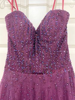 La Femme Purple Size 8 Floor Length Strapless Prom A-line Dress on Queenly