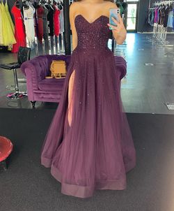 La Femme Purple Size 8 Military Pageant Floor Length Strapless A-line Dress on Queenly