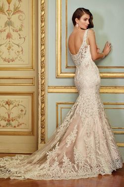 Style 117288 Martin Thornburg Nude Size 18 Sequin Train Tall Height Mermaid Dress on Queenly