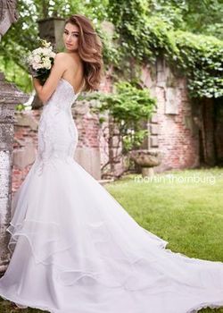 Style 119253 Martin Thornburg White Size 16 Shiny Plus Size Train Tall Height Mermaid Dress on Queenly