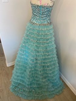 Sherri Hill Blue Size 8 Pageant Floor Length Sequin Ball gown on Queenly