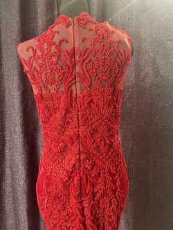 Desired Closet Red Size 12 Lace Sheer High Neck A-line Dress on Queenly