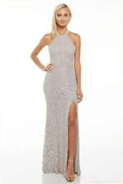 Style m23598 Maniju Silver Size 6 Side slit Dress on Queenly
