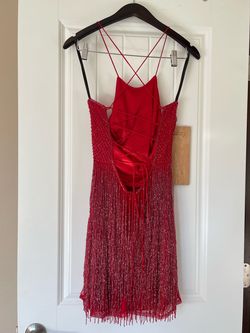 Primavera Red Size 12 Euphoria Spaghetti Strap Fully-beaded Mini Cocktail Dress on Queenly