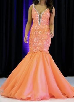Johnathan Kayne Orange Size 4 Jewelled Embroidery Prom Mermaid Dress on Queenly