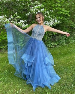 Terani Couture Blue Size 4 Ball gown on Queenly