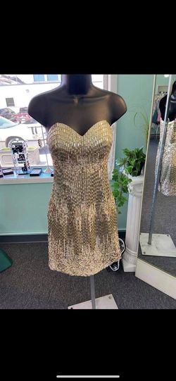 Sherri Hill Gold Size 2 Midi Cocktail Dress on Queenly