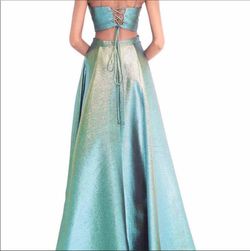 Jovani Blue Size 2 Free Shipping Wedding Guest Spaghetti Strap Ball gown on Queenly