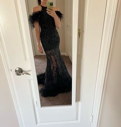 Sherri Hill Black Size 0 Sheer Tulle Mermaid Dress on Queenly