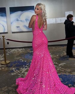 Jovani Hot Pink Size 2 Medium Height Mermaid Train Dress on Queenly