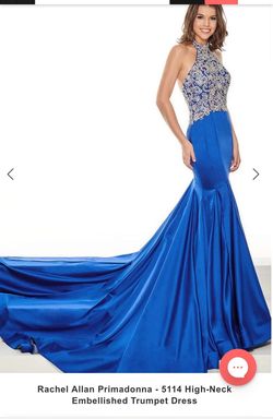 Rachel Allan Blue Size 6 Beaded Top Train Jersey Silk Mermaid Dress on Queenly