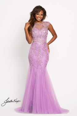 Style Adeline Johnathan Kayne Purple Size 14 Black Tie Mermaid Dress on Queenly