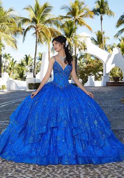 Style 60163 MoriLee Blue Size 2 Floor Length Ball gown on Queenly