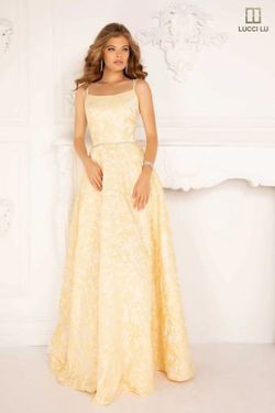 Style Hudson Lucci Lu Yellow Size 0 Spaghetti Strap Floor Length A-line Ball gown on Queenly