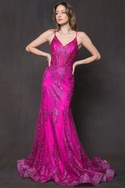 Style Grace Amelia Couture Hot Pink Size 8 Floor Length Train Shiny Mermaid Dress on Queenly