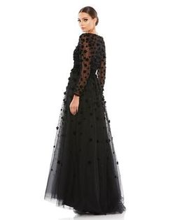 Style Maline Mac Duggal Black Size 8 Floral Embroidery A-line Dress on Queenly