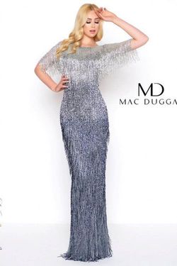 Style Abigail Mac Duggal Silver Size 4 Fringe Tall Height Sleeves Straight Dress on Queenly
