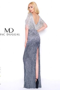 Style 4743 Mac Duggal Silver Size 12 Fringe Tall Height Sleeves Straight Dress on Queenly