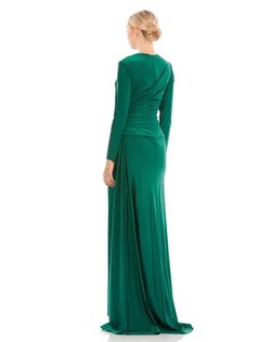 Style Rachael Mac Duggal Green Size 6 Prom Long Sleeve Emerald Pageant Side slit Dress on Queenly