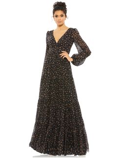 Style Octavia Mac Duggal Black Size 4 Floral Print Floor Length A-line Dress on Queenly