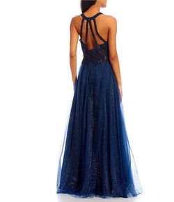 Style Faith Coya Blue Size 8 Navy Halter Floor Length A-line Dress on Queenly