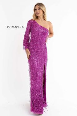 Style 3739 Primavera Pink Size 4 Fringe Black Tie Jumpsuit Dress on Queenly