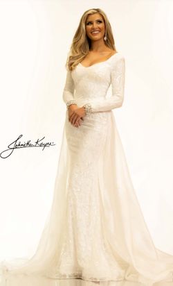 Style 2334 Johnathan Kayne White Size 10 Ivory Floor Length A-line Dress on Queenly