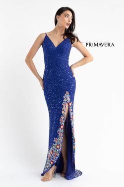 Style Trinity Primavera Blue Size 8 Jewelled Train Floor Length Side slit Dress on Queenly