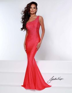 Style Penelope Johnathan Kayne Orange Size 4 Jewelled Tall Height Flare Coral Mermaid Dress on Queenly