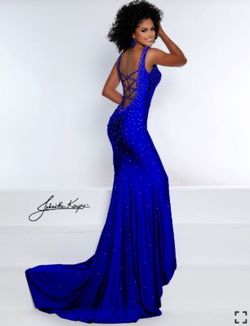 Style 2445 Johnathan Kayne Royal Blue Size 6 Floor Length Train Dress on Queenly