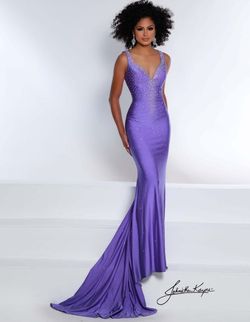 Style Mae Johnathan Kayne Purple Size 2 V Neck Jersey Floor Length Train Dress on Queenly