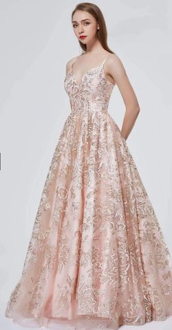 Style Darya Jadore Pink Size 12 Pattern Flare Floor Length A-line Ball gown on Queenly