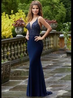 Style Peri MoriLee Blue Size 10 Prom Black Tie Straight Dress on Queenly