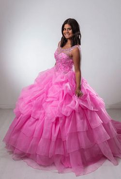 Style 89110 MoriLee Pink Size 4 Sheer Sequin Ball gown on Queenly