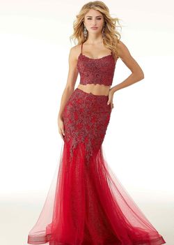 Style Britton MoriLee Red Size 8 Tall Height Black Tie Mermaid Dress on Queenly