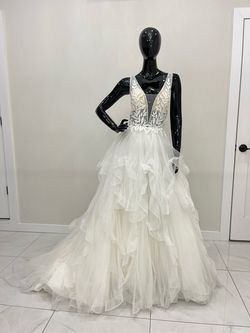 Demetrios White Size 12 Prom Tulle A-line Dress on Queenly