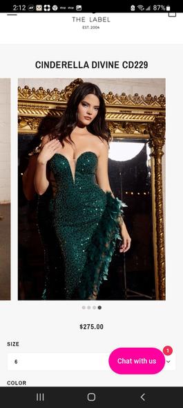 Style CD229 Cinderella Divine Green Size 4 Medium Height Jewelled Side slit Dress on Queenly