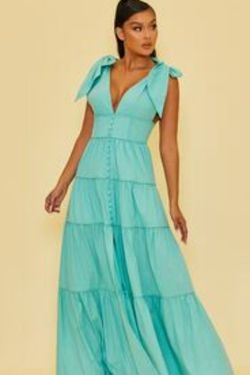 Style LD7133 LUXXEL Blue Size 10 Turquoise A-line Dress on Queenly