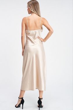 Style CD5668 Crescent Gold Size 6 Floor Length Silk Straight Dress on Queenly