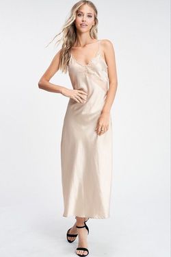 Style CD5668 Crescent Gold Size 10 Floor Length Silk Straight Dress on Queenly