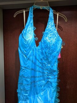 Style 75204K Cassandra Stone II by Mac Duggal Blue Size 14 Halter 75204k A-line Dress on Queenly