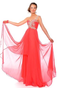 Style S39403 Precious Formals Pink Size 6 Coral One Shoulder A-line Dress on Queenly