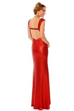 Style L38023 Precious Formals Red Size 00 Jersey Sequin Tall Height Straight Dress on Queenly