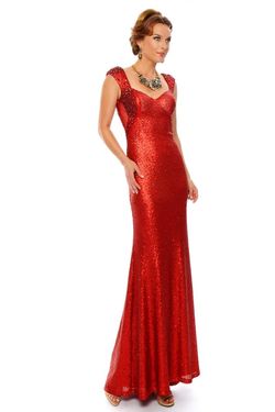 Style L38023 Precious Formals Red Size 00 Sequined Floor Length Tall Height Straight Dress on Queenly
